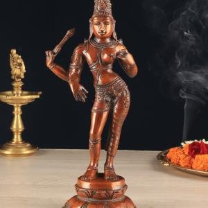 Pure Brass Ardhanarishwara Vintage Sculpture - 12.5" Dark Red Divine Union Statue | Spiritual Home Decor